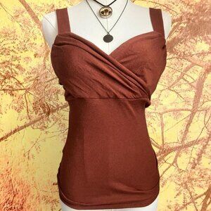 Chocolate Rust Brown Ruched Crisscross Bust Tank Top | Fairy Grunge Tuscan 2000s